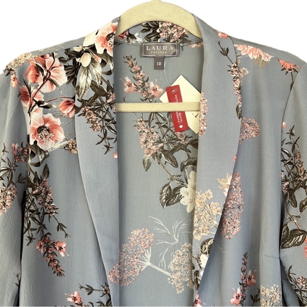 Laura Petites Floral Open Front Kimono Jacket 3/4 Tie Sleeves NWT - Picture 2 of 9